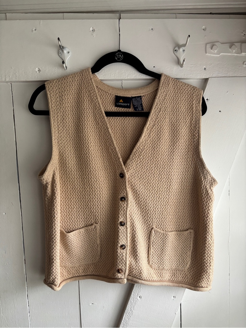 Liz Sport Vintage 90s Cream V-Neck Button Front Sweater Vest Size L